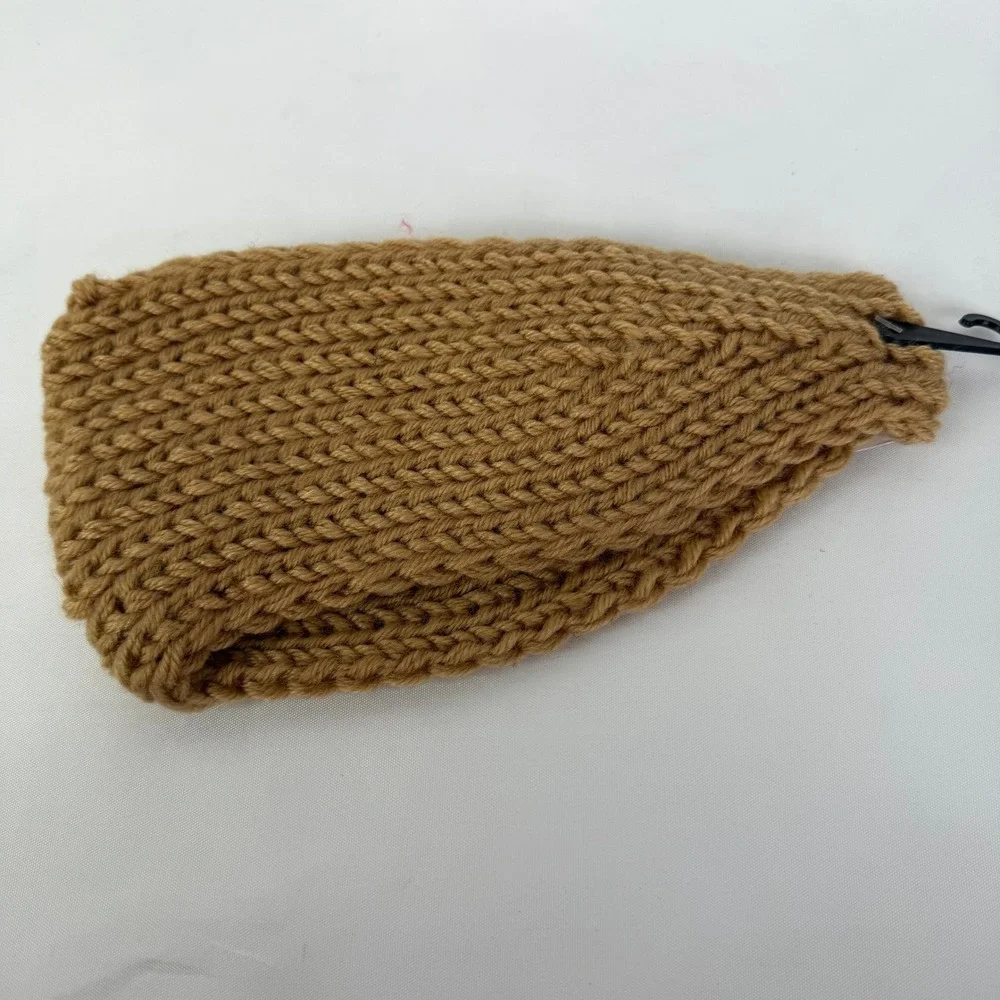 Tan Knit Rose Embroidered Ear Warmer Headband Floral Winter Headwrap WT-510R NEW